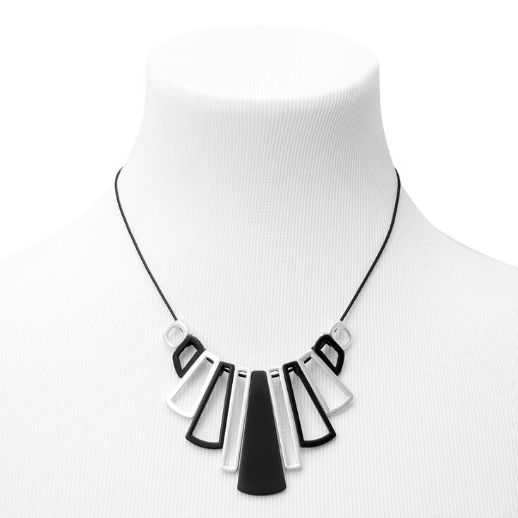 Black &amp; Silver Piano Keys Statement Necklace,