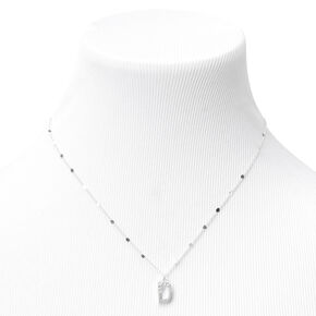 Silver Half Stone Initial Pendant Necklace - D,