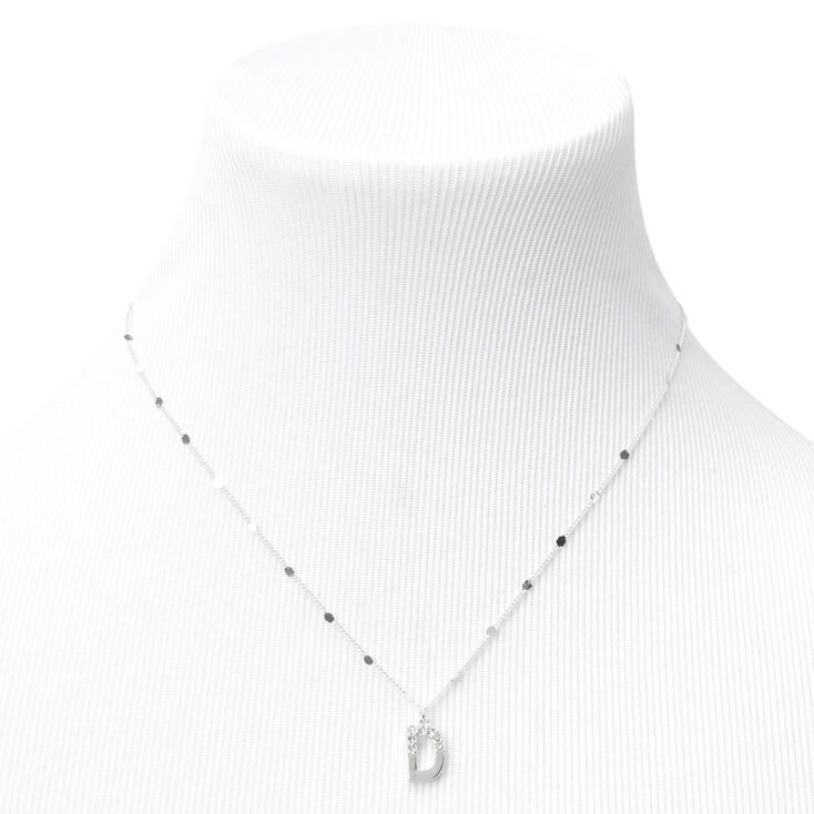 Silver Half Stone Initial Pendant Necklace - D,