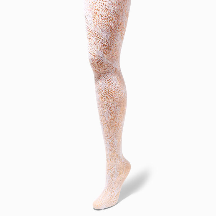 Lacy White Floral Tights - Size S/M,