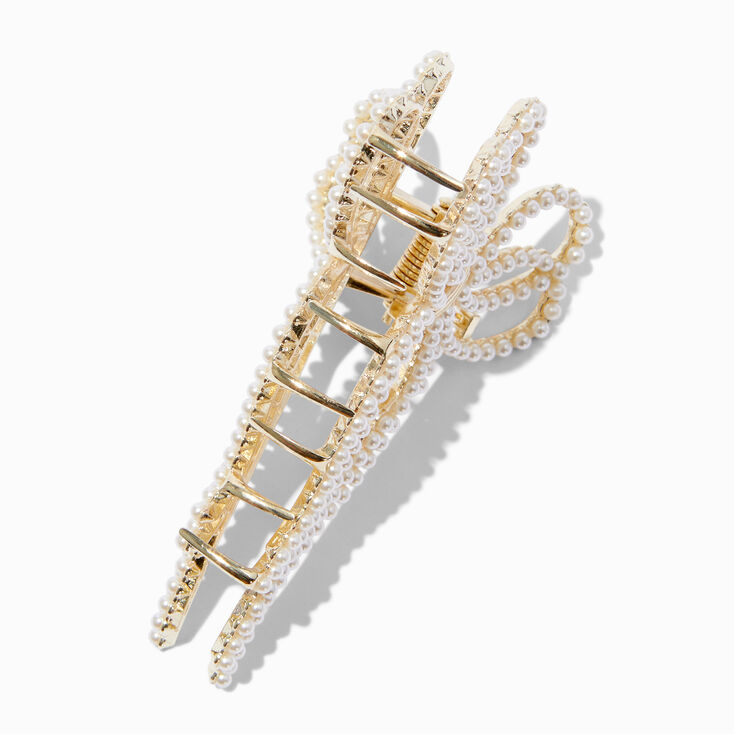 Gold-tone Pearl Metal Bow Hair Claw ,