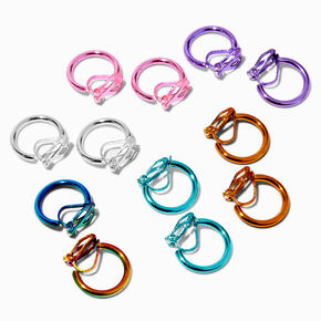 Anodized Rainbow 15mm Clip-On Hoop Earrings - 6 Pack,