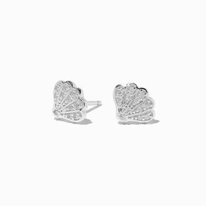 C LUXE by Claire&#39;s Sterling Silver Cubic Zirconia Seashell Stud Earrings,