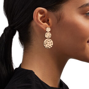 Gold 2.5&quot; Triple Molten Disc Clip-On Drop Earrings,