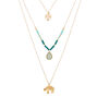 Gold Elephant Multi Strand Necklace - Teal,