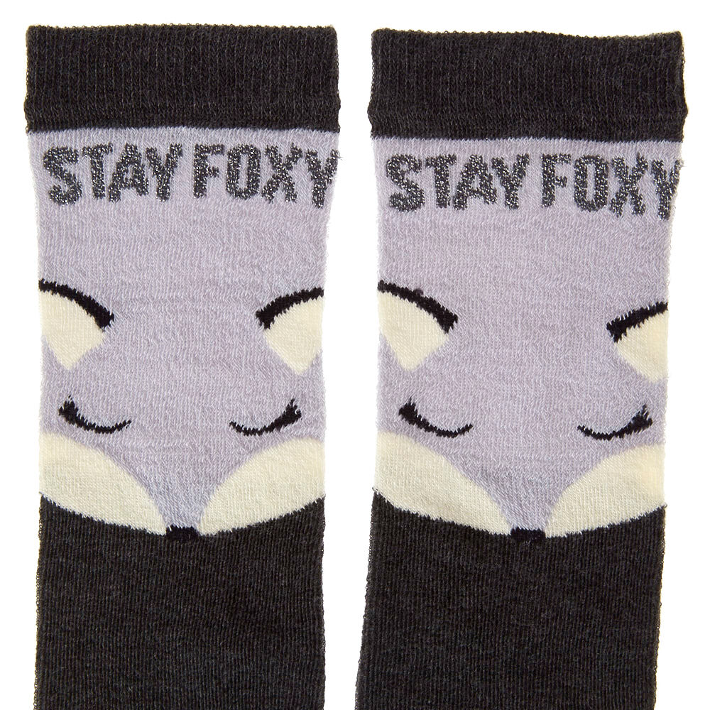 Black & Grey STAY FOXY Tall Socks,