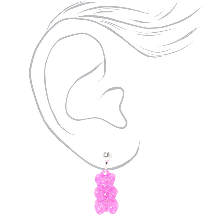 Silver 0.5&quot; Gummy Bears&reg; Clip-On Drop Earrings - Purple,