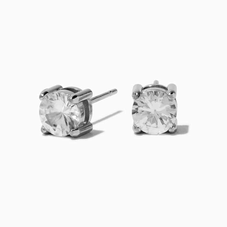 Clous d&rsquo;oreilles panier en zircon cubique 6&nbsp;mm acier inoxydable couleur argent&eacute;e,