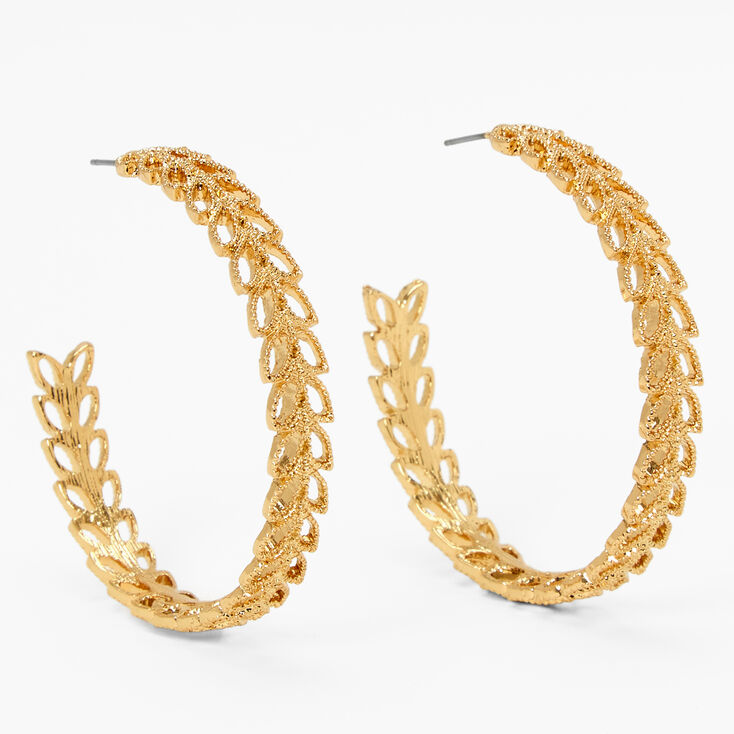 Gold 60MM Leaf Hoop Earrings,