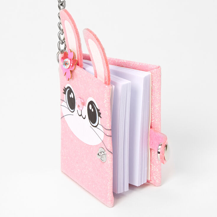 Glitter Bunny Face Mini Diary Keychain - Pink,