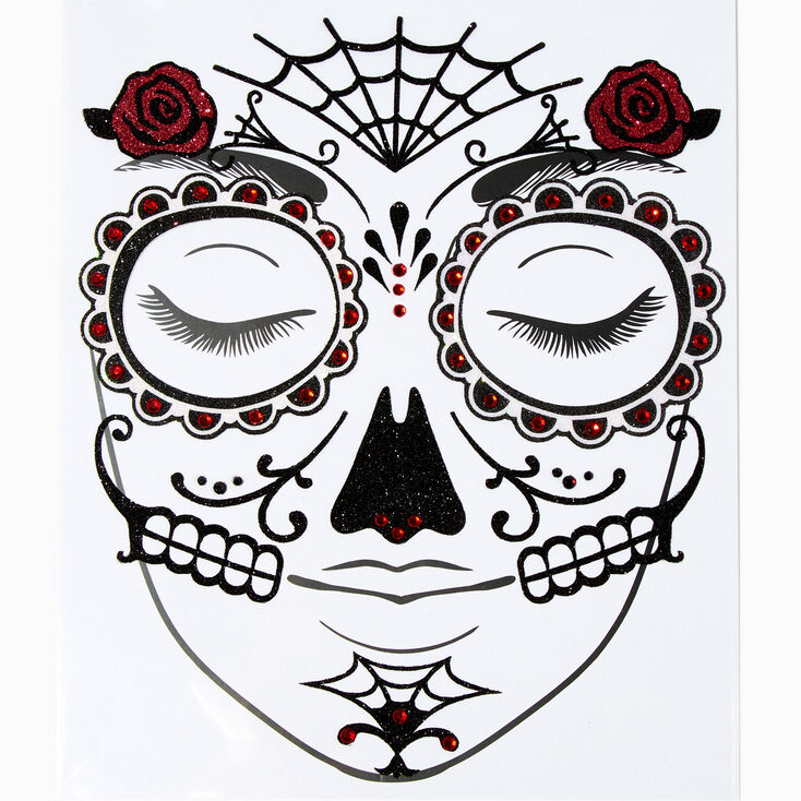 Autocollants pour le visage avec paillettes et strass Jour des Morts,