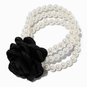 Black Corsage Faux Pearl Multi-Strand Stretch Bracelet,