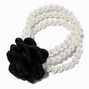 Bracelet &eacute;lastique multi-rangs perles d&#39;imitation et petit bouquet de fleurs noires,