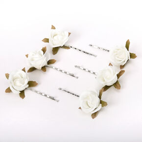 Rose Flower Hair Pins - Ivory, 6 Pack,