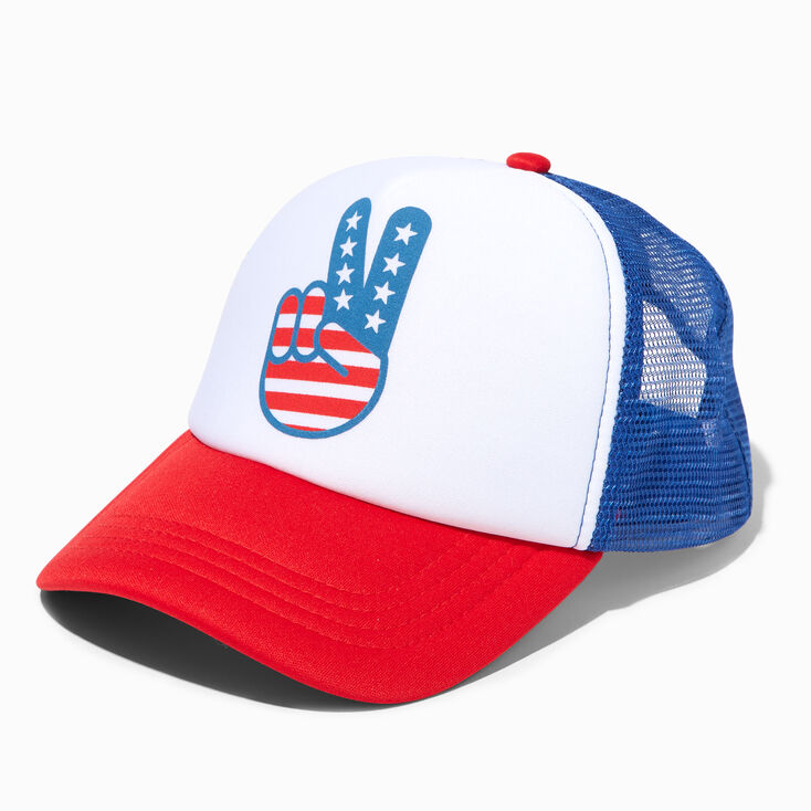 Stars &amp; Stripes Peace Sign Trucker Hat,