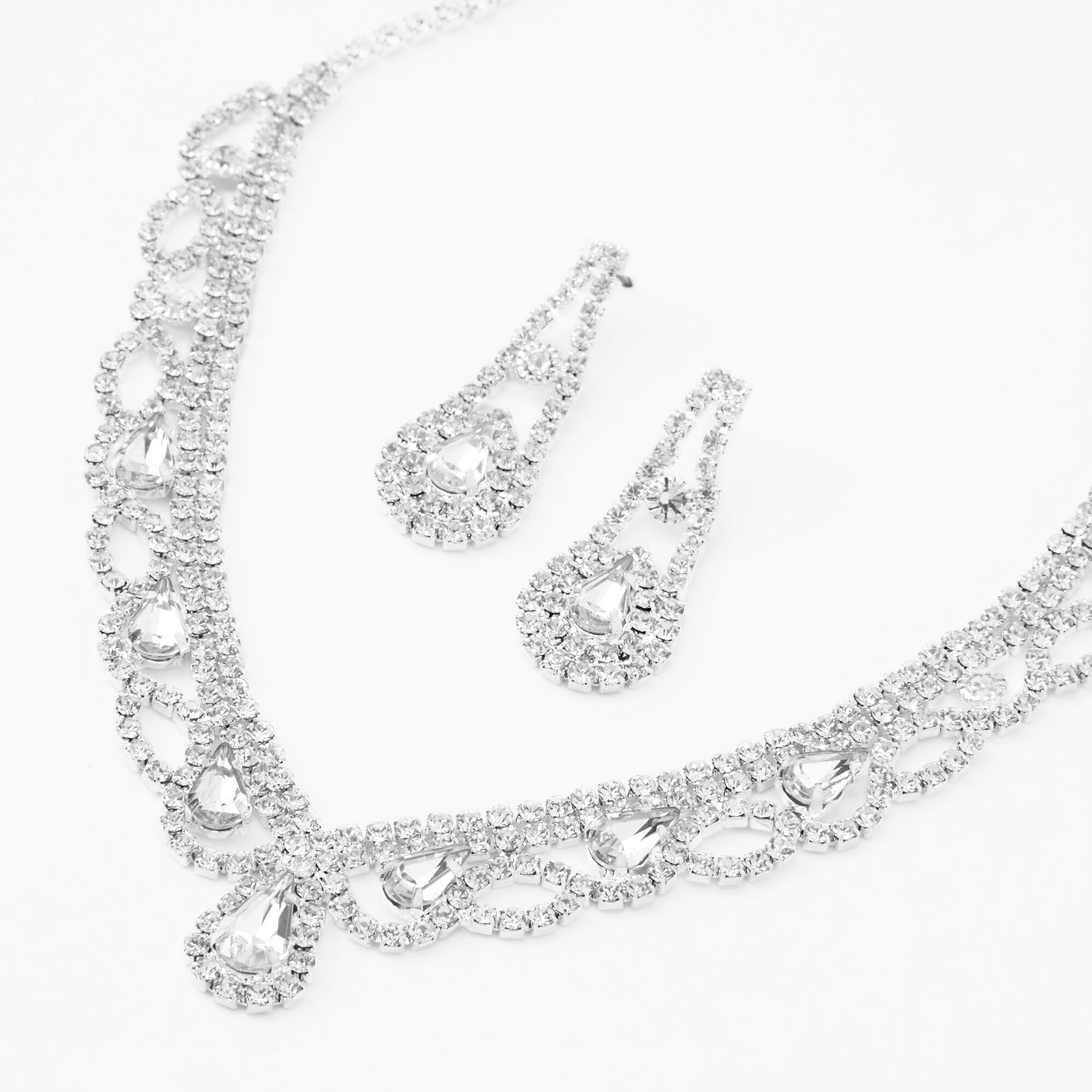 Silver Rhinestone Scalloped V Jewelry Set 2 Pack Claire s US