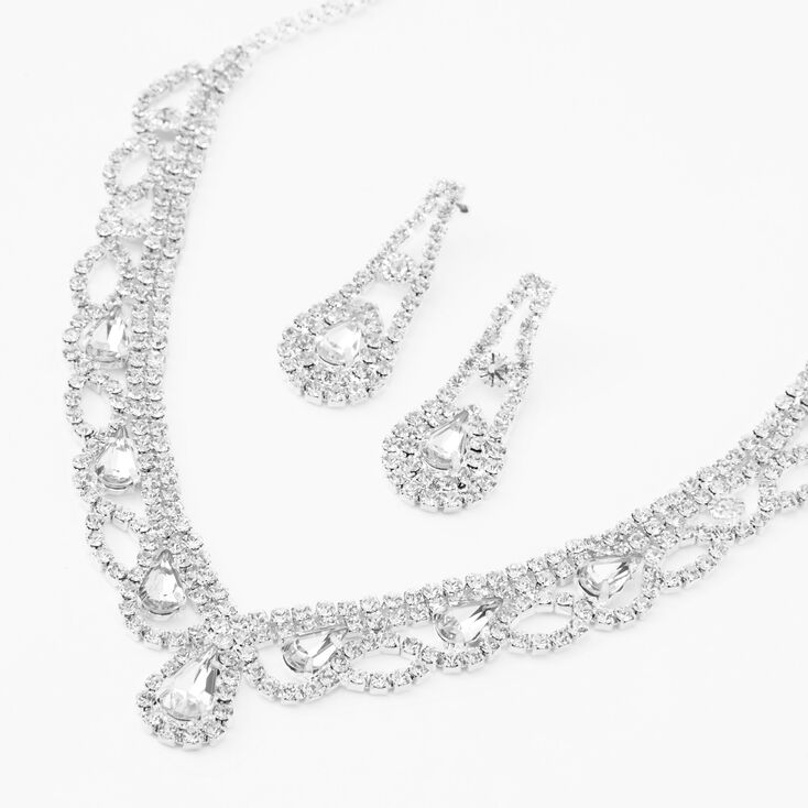 Silver Rhinestone Scalloped V Jewelry Set - 2 Pack,