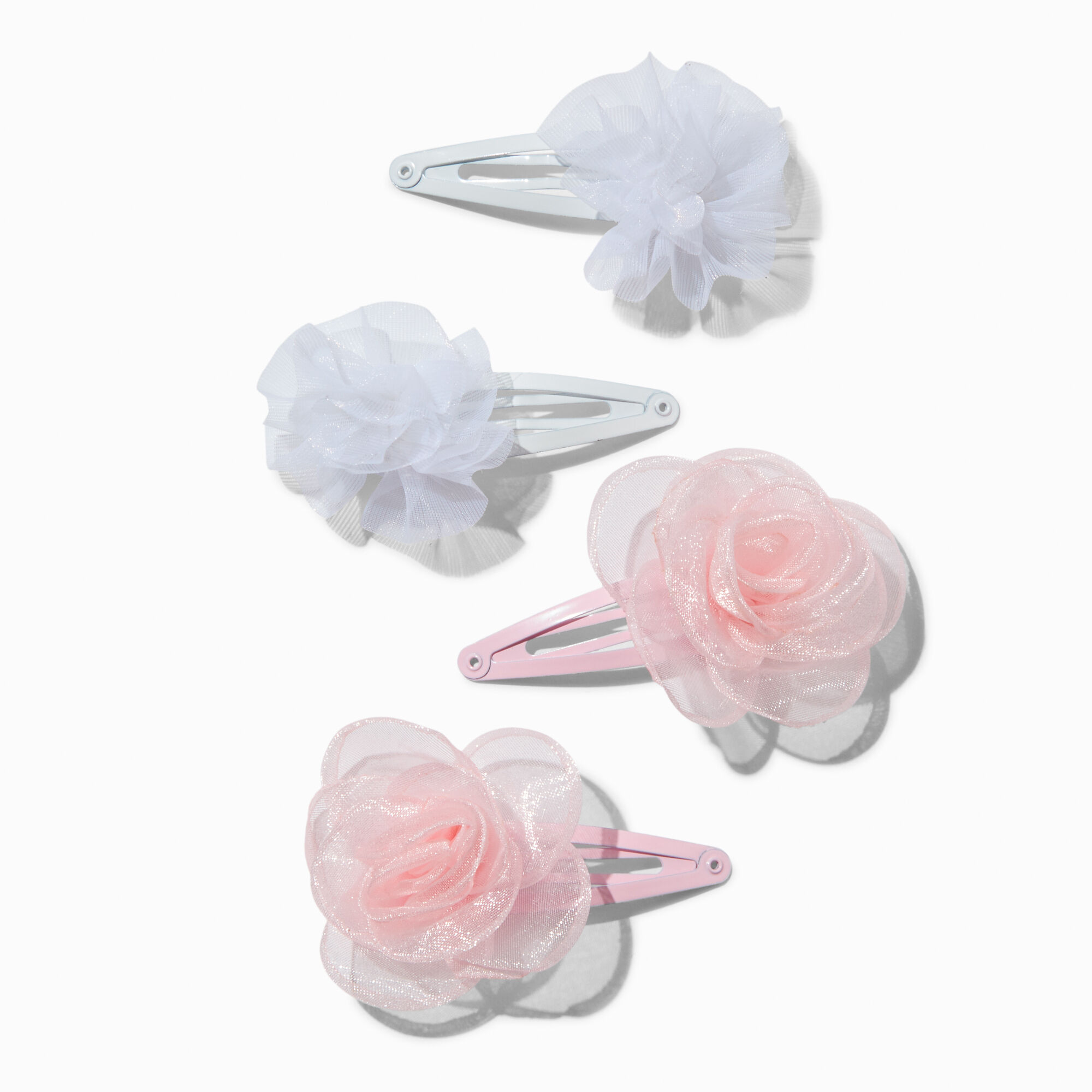 View Claires Club Chiffon Rose Snap Hair Clips 4 Pack information