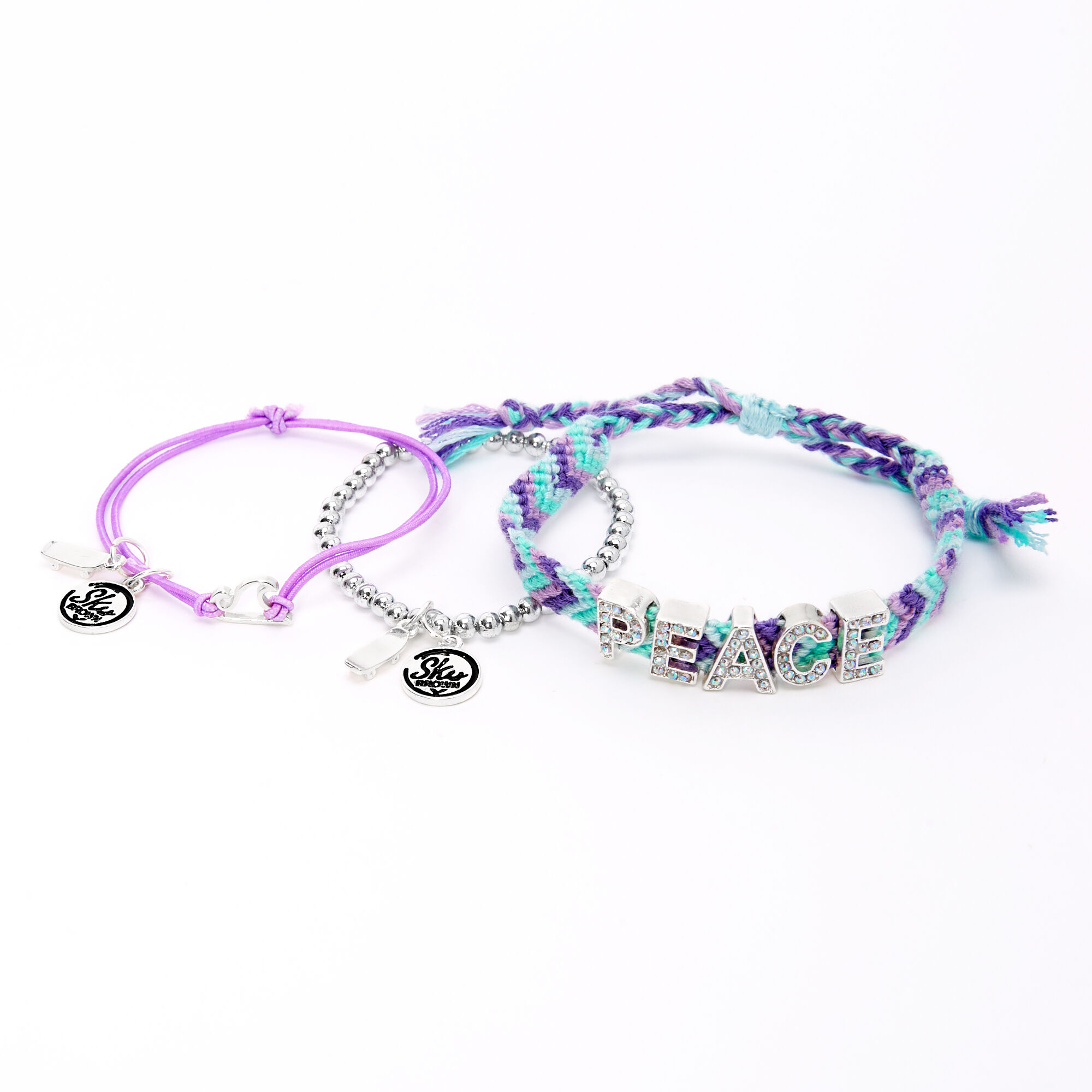 Sky Brown™ Peace Braided bracelets – Purple, 3 pack,