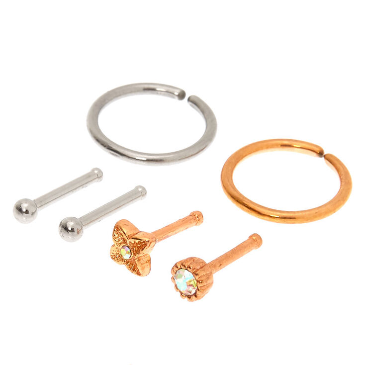 Claire's Anneaux de piercing de nez boule fleur irisée 18 g métaux mixtes - Lot de 6