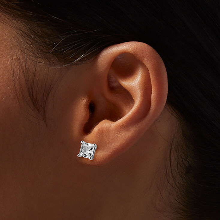 C LUXE by Claire&#39;s Sterling Silver Cubic Zirconia 6mm Square Stud Earrings,