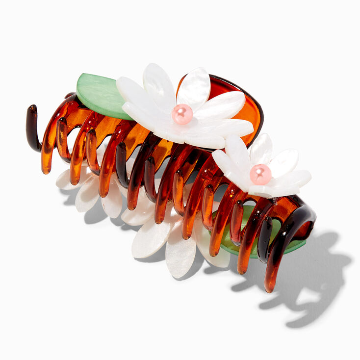 Pearlized Flower &amp; Tortoiseshell Hair Claw,