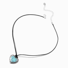 Collier &agrave; pendentif c&oelig;ur en filigrane couleur turquoise,