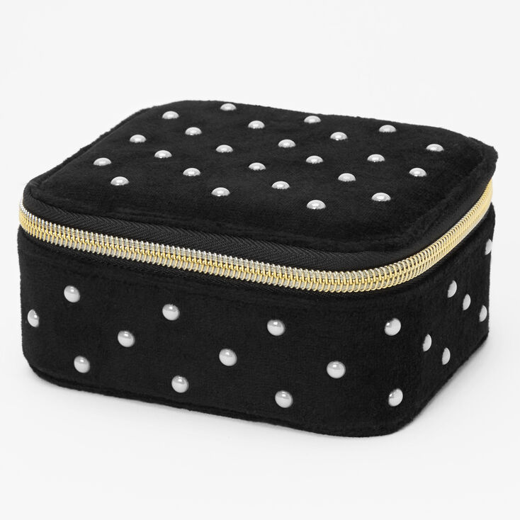 Pearl Studded Black Travel Jewelry Holder,