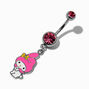 My Melody&trade; Silver-tone Stainless Steel Pink Crystal Charm 14G Belly Bar,