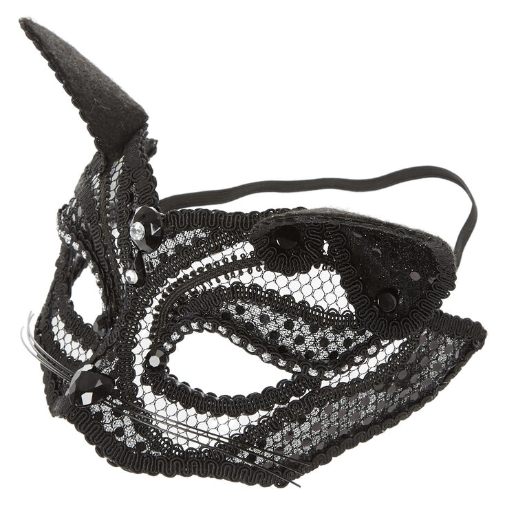 Claire's Masque de chat en dentelle - Noir