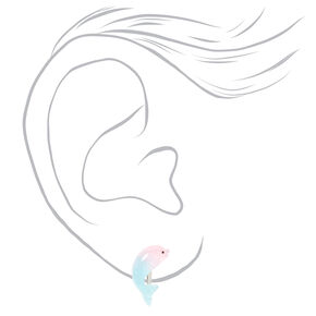 Silver Pastel Ombre Dolphin Clip On Stud Earrings,