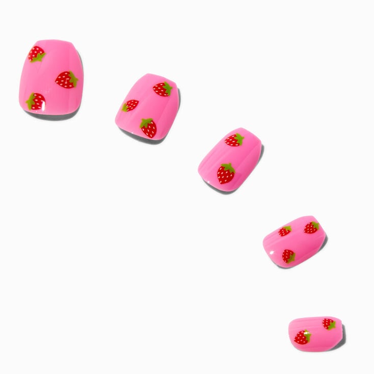 Pink Strawberry Coffin Press On Vegan Faux Nail Set - 24 Pack,