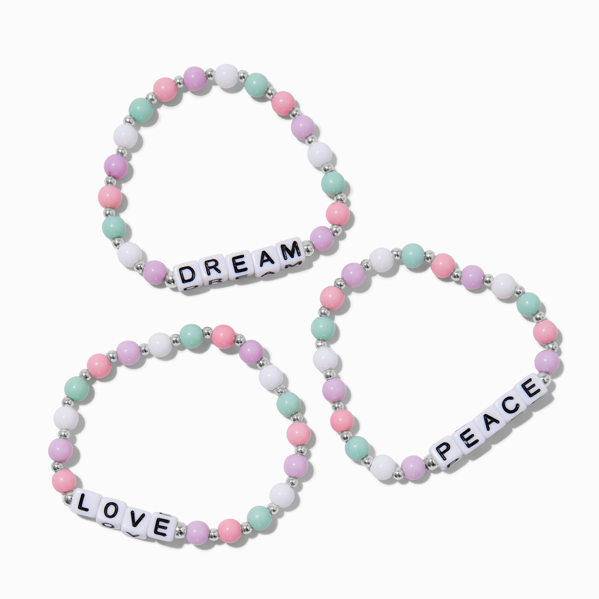 View Claires Club Pastel Bead Word Stretch Bracelets 3 Pack information