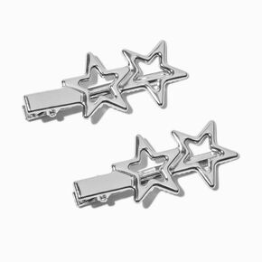 Silver-tone Stars Hair Clips - 2 Pack ,