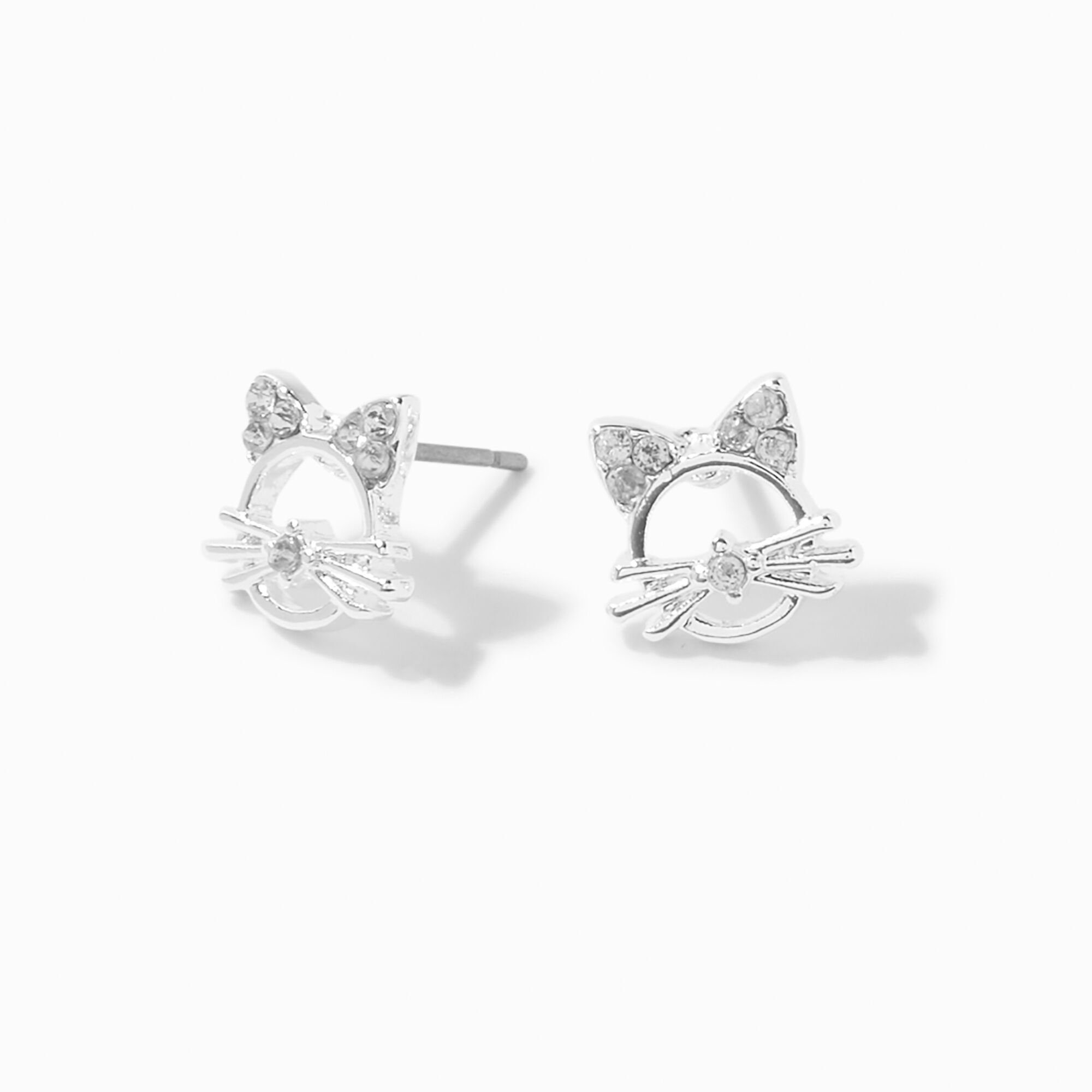 View Claires Outline Cat Stud Earrings Silver information