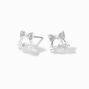 Silver Outline Cat Stud Earrings,