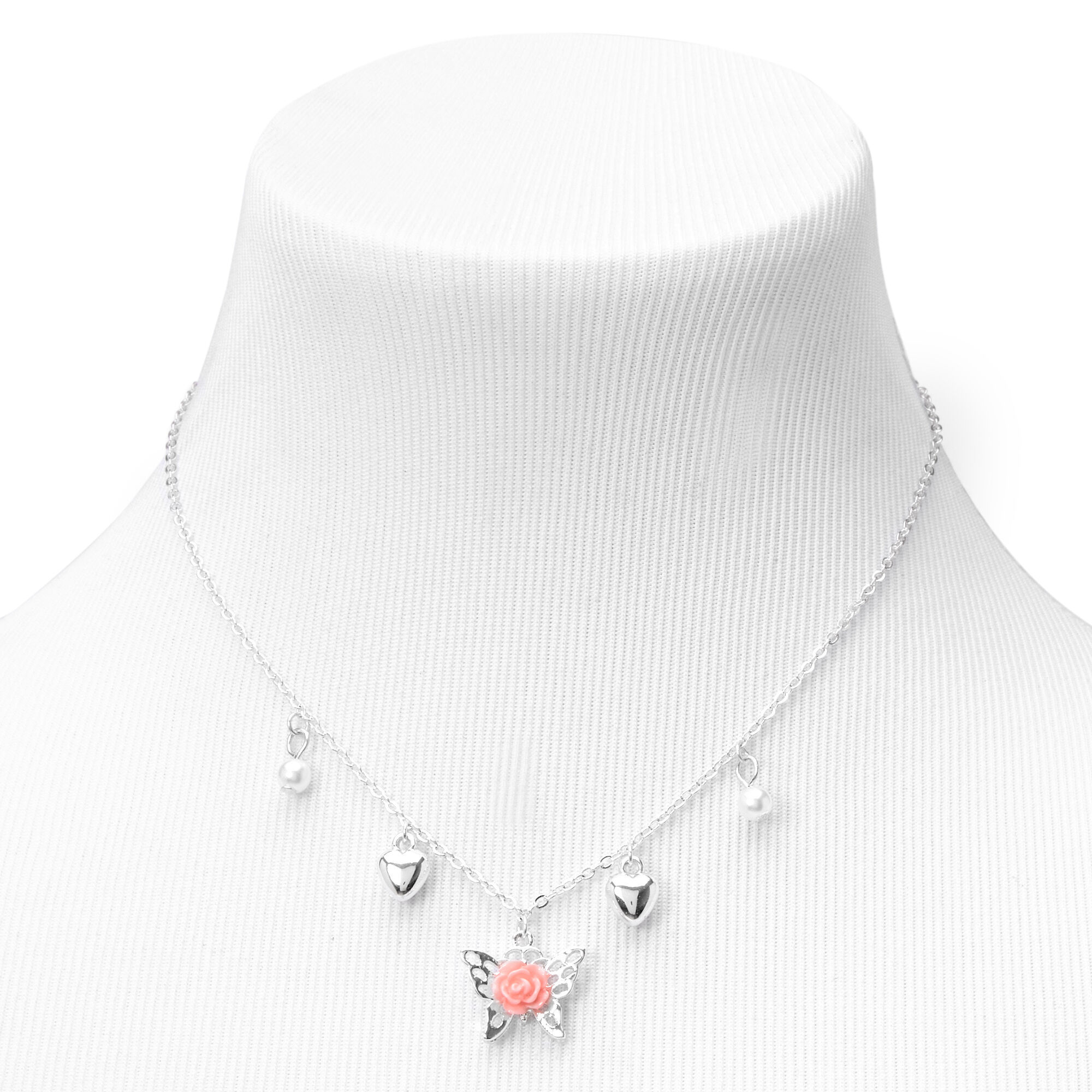 Claire's Club Silver Butterfly Heart Pearl Jewelry Set - 3 Pack,
