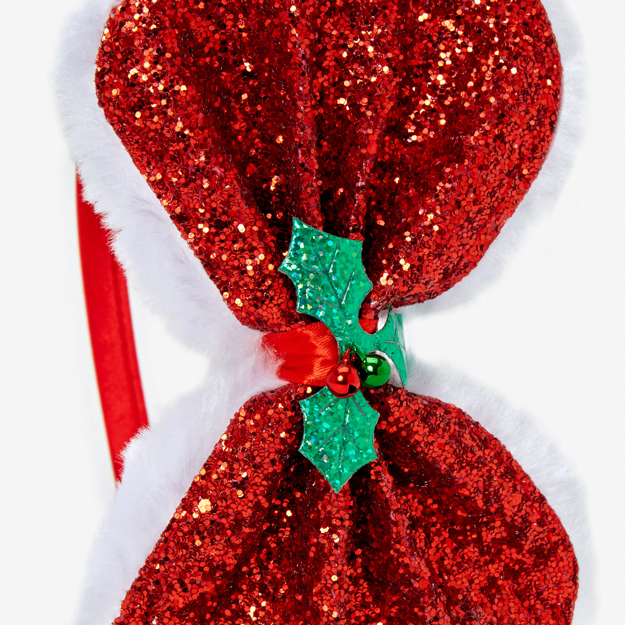 Christmas Glitter Holly Bow Headband - Red,