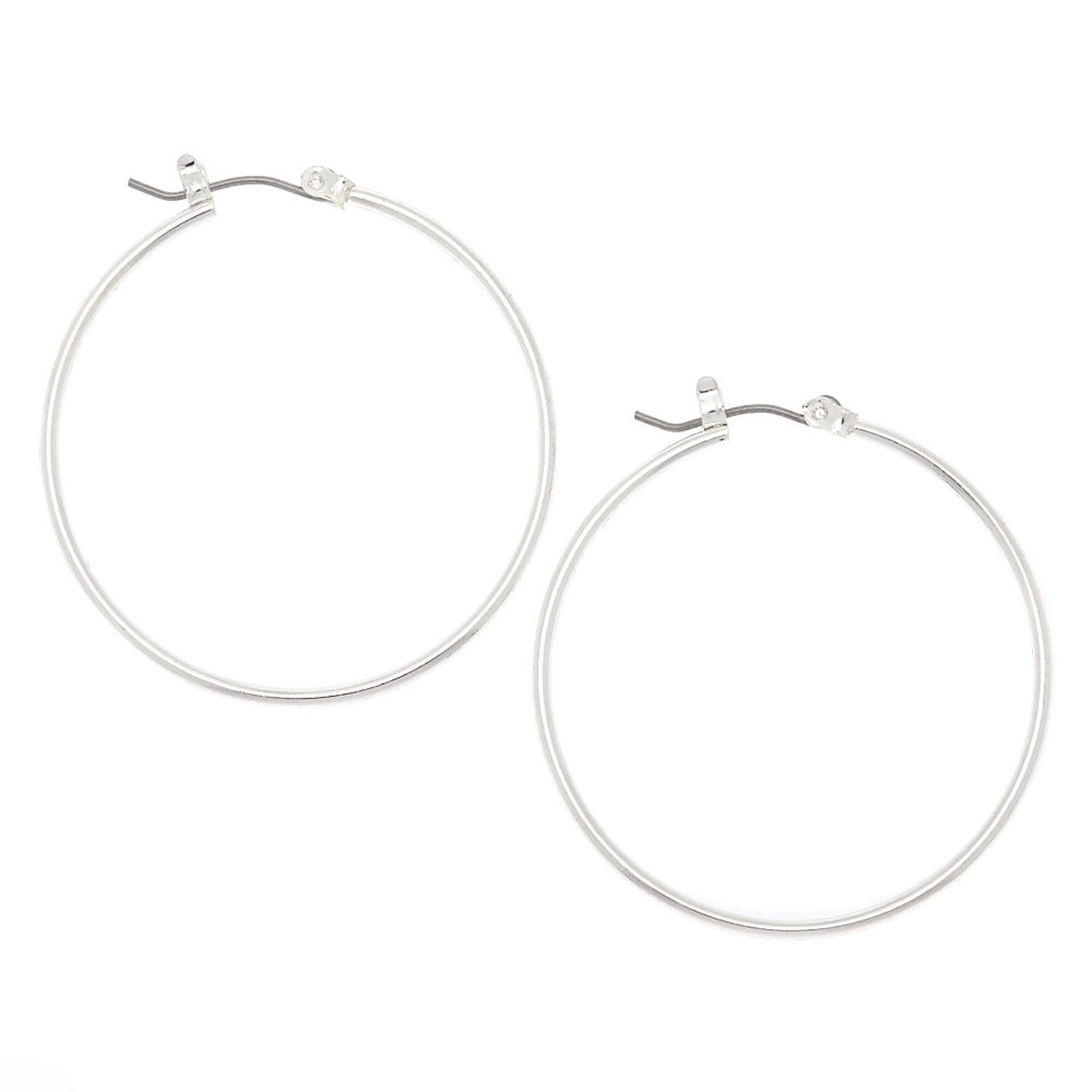 View Claires 40MM Hinge Hoop Earrings Silver information