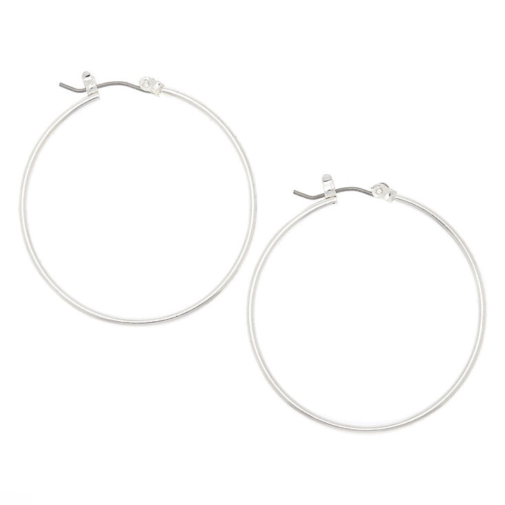 Silver 40MM Hinge Hoop Earrings,