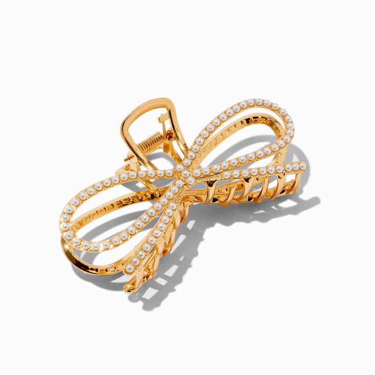Pearl Gold Metal Bow Hair Claw,