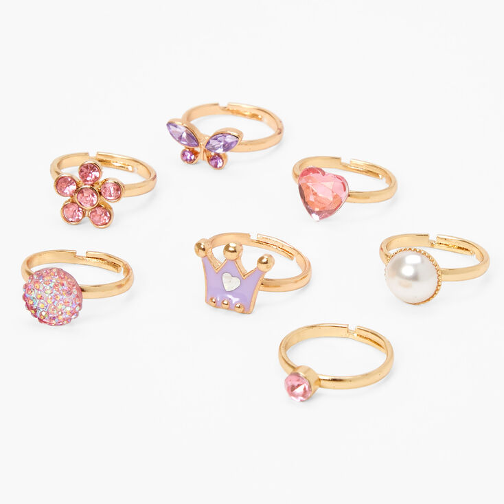 Claire&#39;s Club Pretty Pincess Rings - Pink and Purple, 7 Pack,