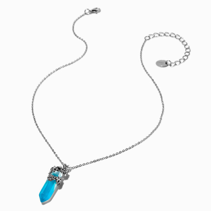 Collier &agrave; pendentif strass mystique phosphorescent bleu design floral,