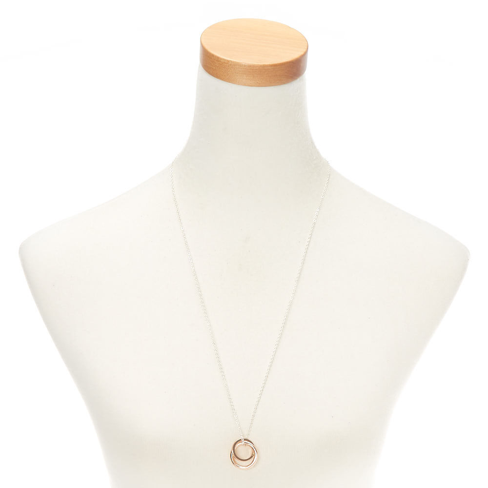Mixed Metal Interlocking Circles Long Pendant Necklace,