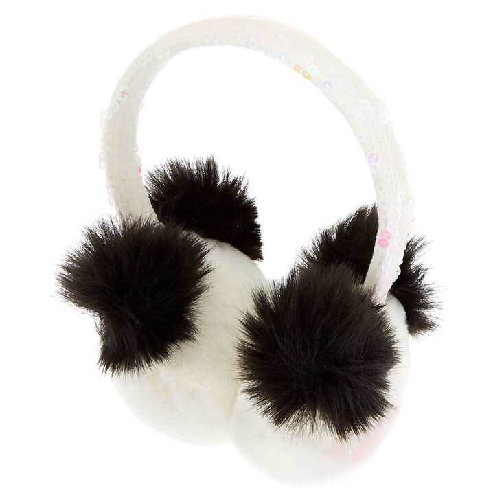 Paige the Panda Iridescent Sequin Ear Muffs - White,