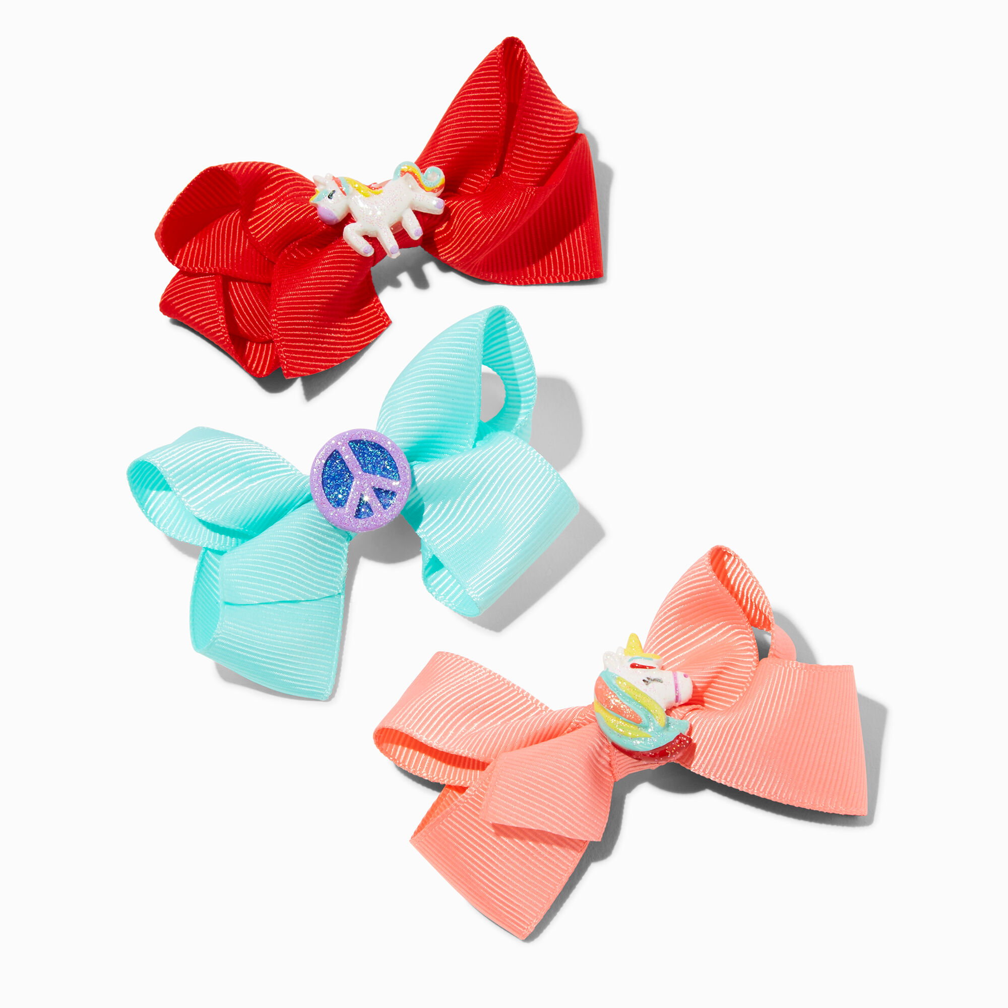 View Claires Club Unicorn Loopy Bow Hair Clips 3 Pack Rainbow information