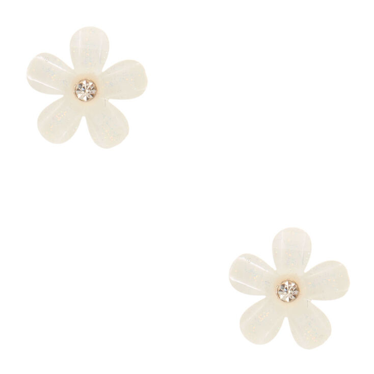 Sterling Silver White Opal Glitter Stone Flower Stud Earrings Sterling Silver White Opal Glitter Stone Flower Stud Earrings