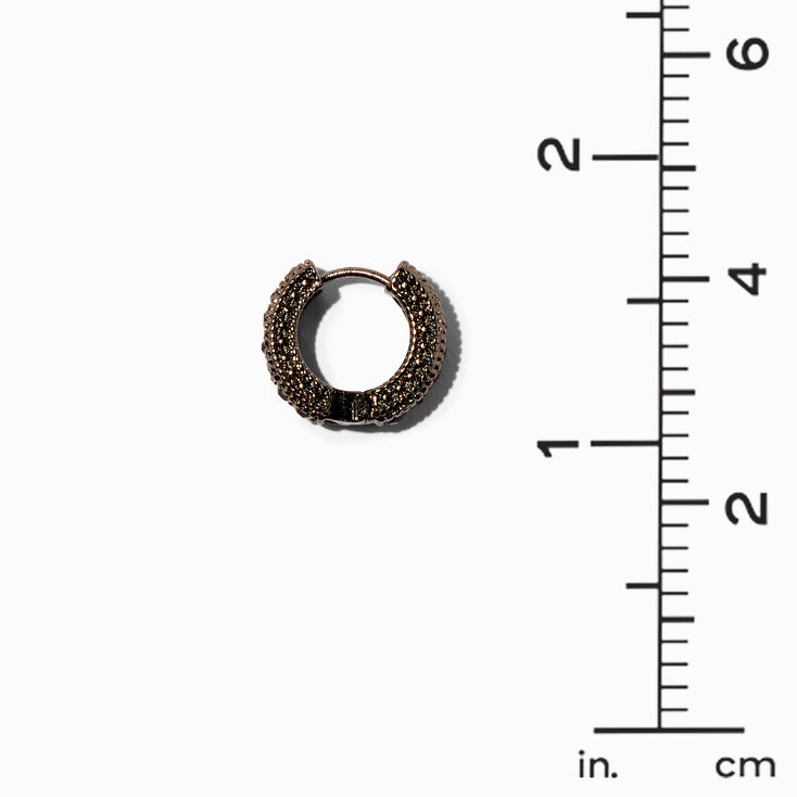 Hematite Black Embellished 15MM Huggie Hoop Earrings,
