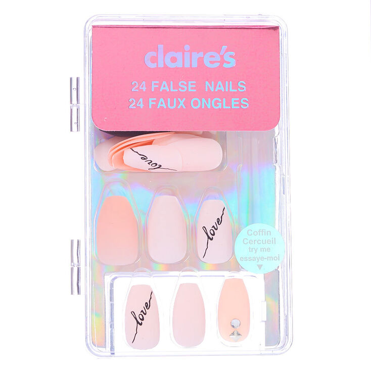 Faux ongles ballerine Love bling bling - Nude, lot de 24,