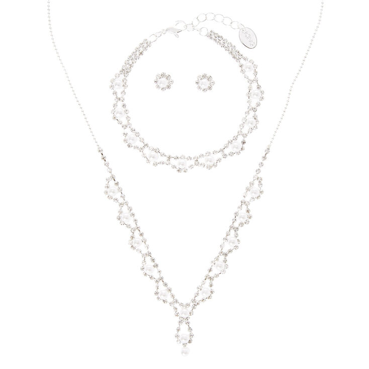 Silver Embellished Crystal Pearl Jewellery Set - 3 Pack,